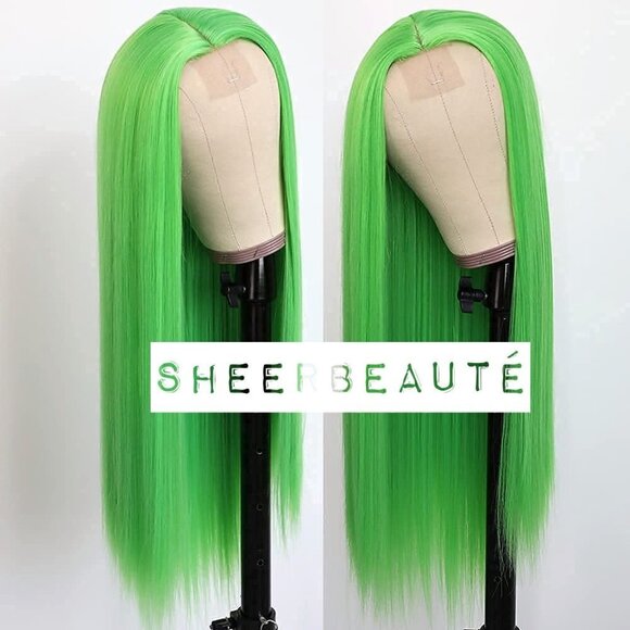 Green T Part Middle Part Lace Wigs - Picture 3 of 5